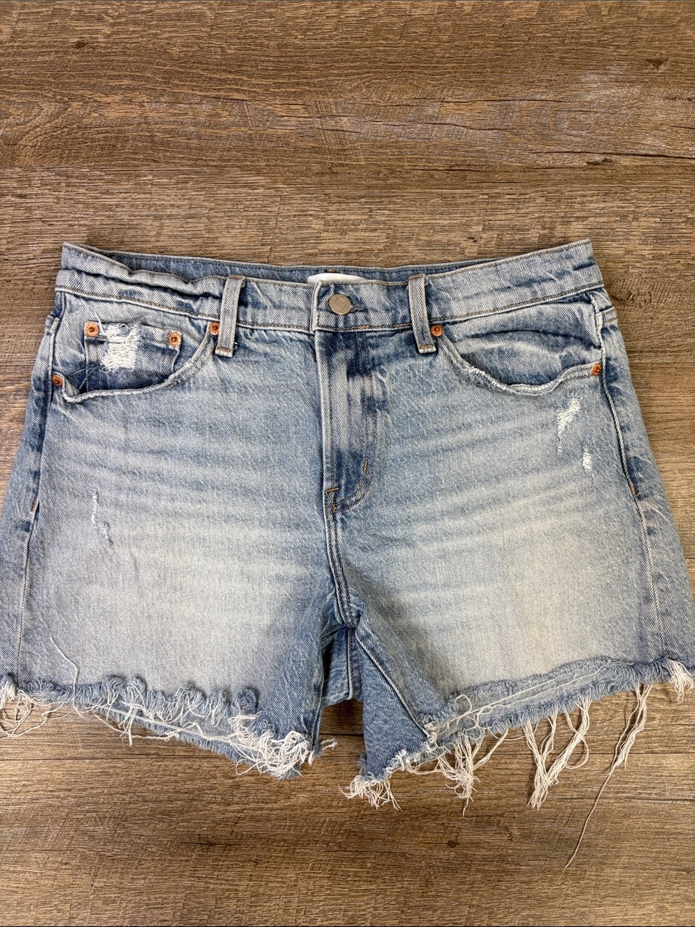 Pistola Distressed High Rise Cutoff Denim Shorts Light Wash Size 29